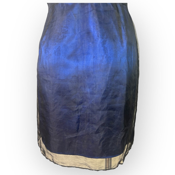 Vintage 90s Luce Silk Chiffon Overlay Sheath Dress Size Large Blue Career Goth - Picture 8 of 15